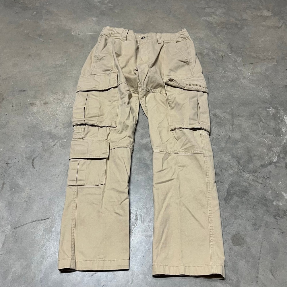 YoungLA 616 Cargo Pants Khaki Tan Cotton Multi Pocket Men Small YLA2585